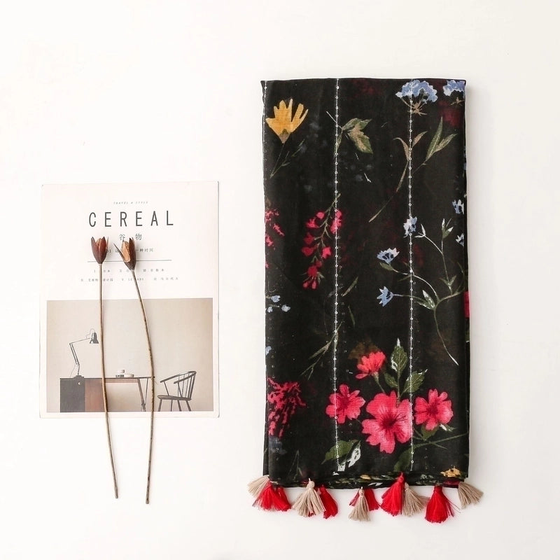 Women's Fashion Flower Voile Polyester Winter Scarves