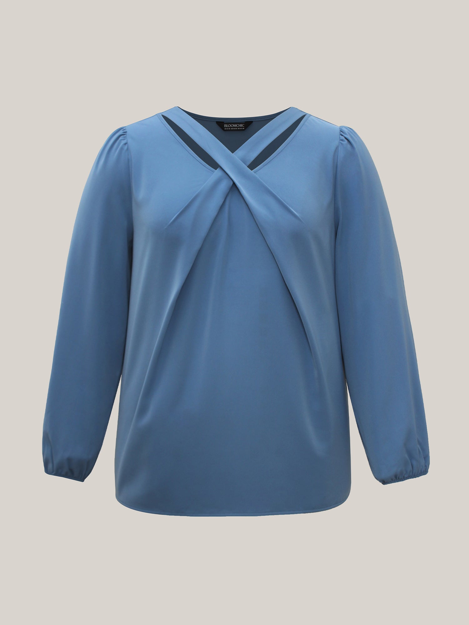 Criss Cross Neckline Puff Sleeve Gathered Blouse
