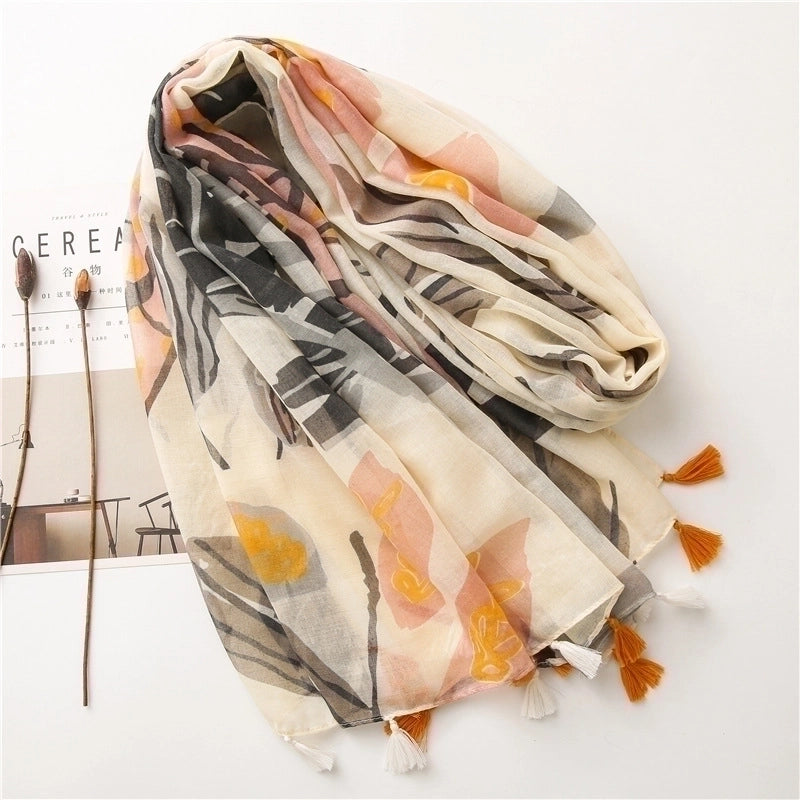 Cotton And Linen Scarf Women Plain Bougainvillea Spring Thin Silk Shawl Beach Towel