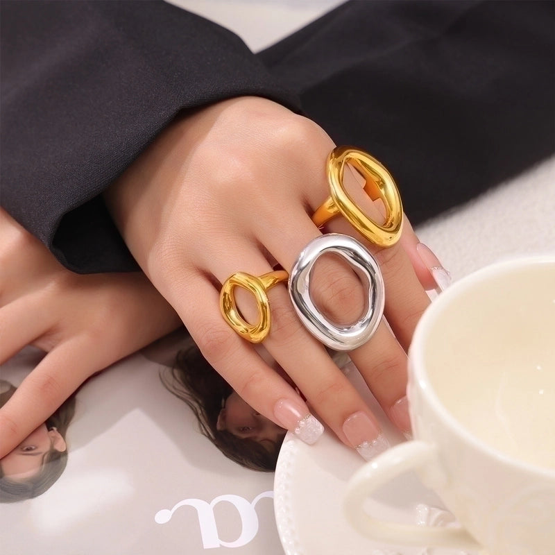 IG Style Minimalist Oval 304 Stainless Steel 18K Gold Plated Hollow Out Rings