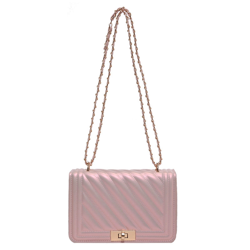 Women's Small Pu Leather Solid Color Vacation Classic Style Sewing Thread Square Lock Clasp Shoulder Bag