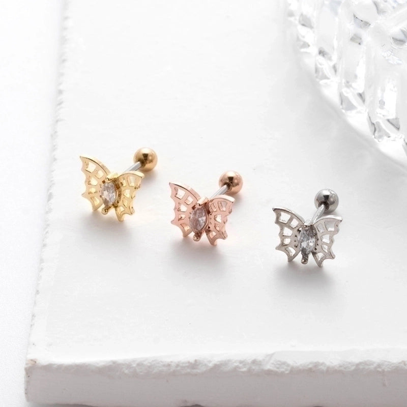 1 Piece Ear Cartilage Rings & Studs Streetwear Heart Shape Butterfly Copper Plating Inlay Zircon