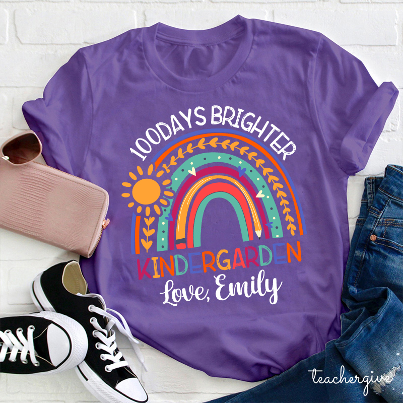 Personalized 100 Days Brighter Teacher T-Shirt