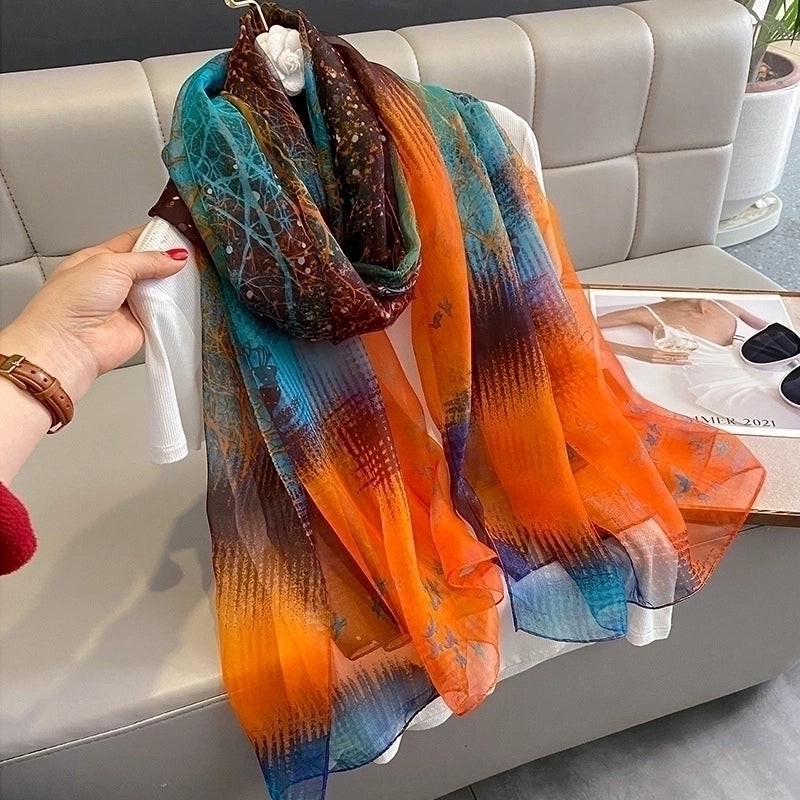 Women's Elegant Color Block Yourou Yarn Silk Scarf