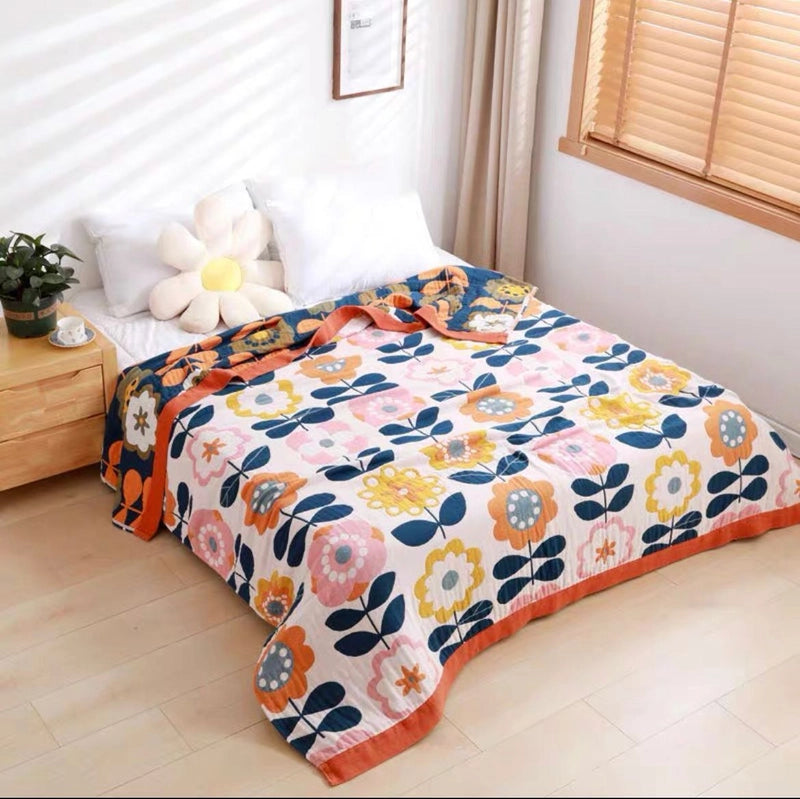 National Fashion Pure Cotton Gauze Quilt Adult Lunch Break Sofa Cover Blanket Summer Towel Quilt Pure Cotton Single Double Blanket Bed Sheet