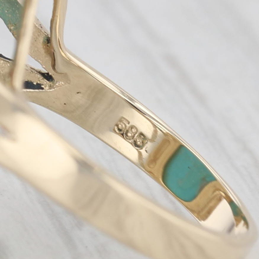 Lab Created Turquoise Cabochon Large Cocktail Ring 14K Yellow Gold Ring Size 6