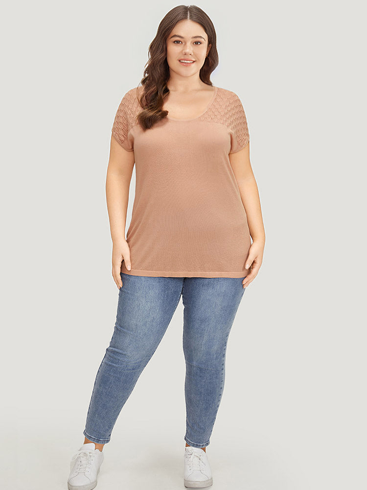 Supersoft Essentials Plain Patchwork Batwing Sleeve Scoop Neck Pullover