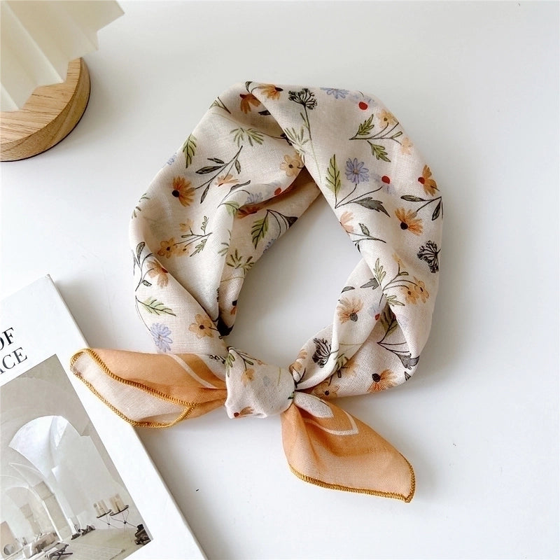 Women's Pastoral Minimalist Flower Cotton And Linen Printing Silk Scarf