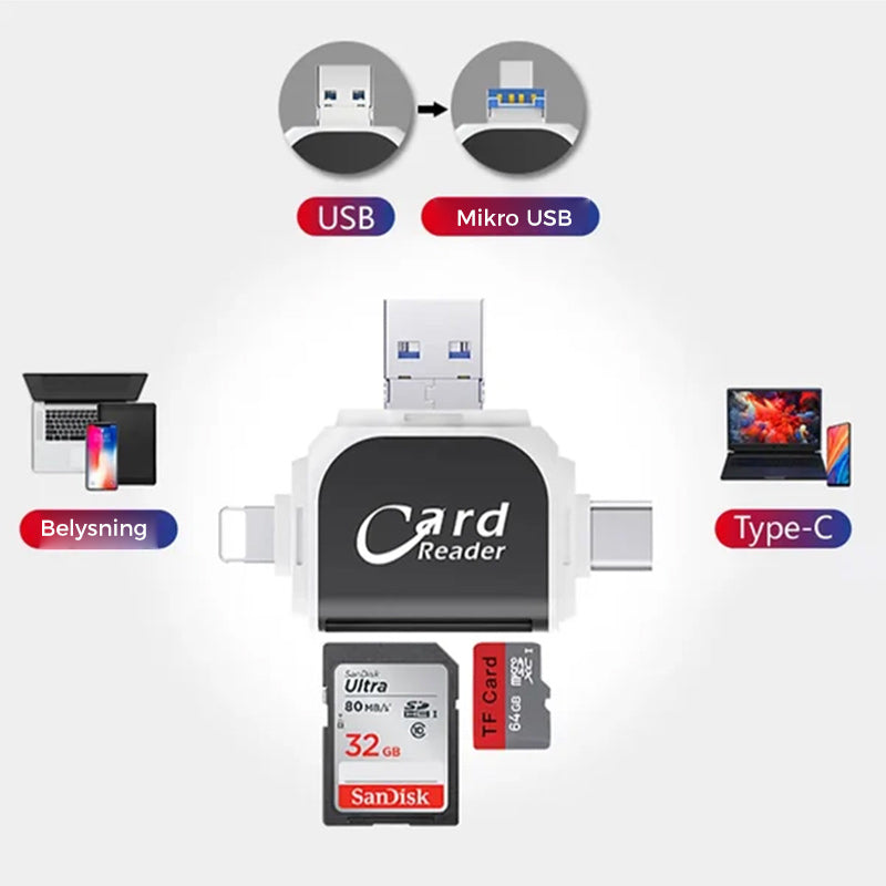 Multi-Port 4 i 1 Universal SD TF-kortleser