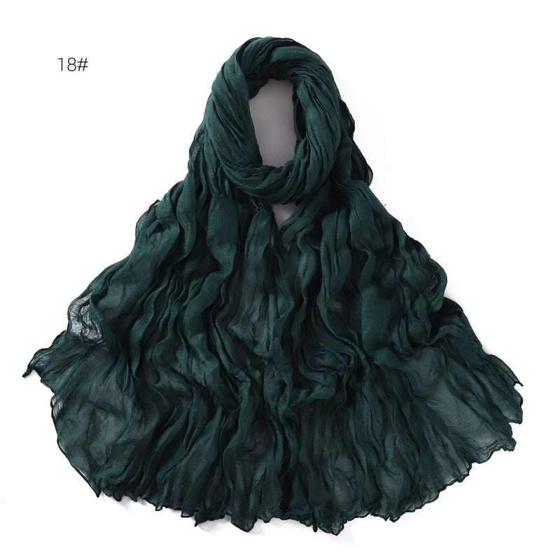 Spring And Autumn Pure Color Silk Yarn Twist Wrinkle Cotton And Linen Breathable Thin Scarf Female Cover Scarf In Stock