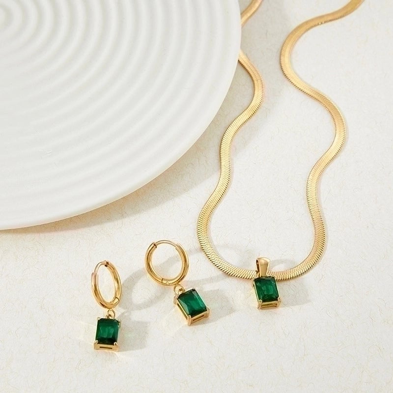 Fashion Square 304 Stainless Steel Zircon 16K Gold Plated White Gold Plated Gold Plated Inlay Stainless Steel Jewelry Sets