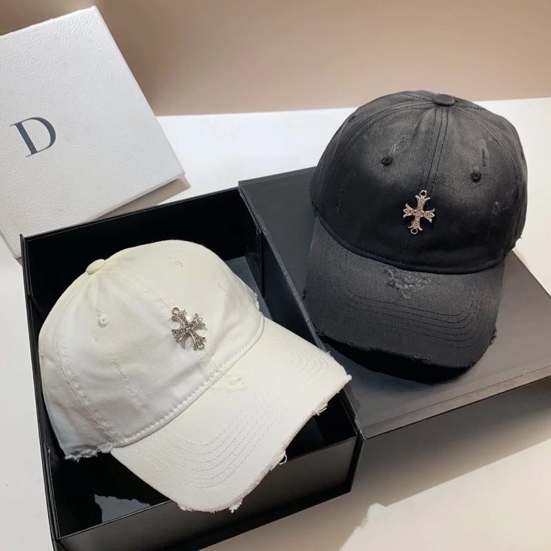 Women's Retro Streetwear Cross Rhinestone Curved Eaves Baseball Cap