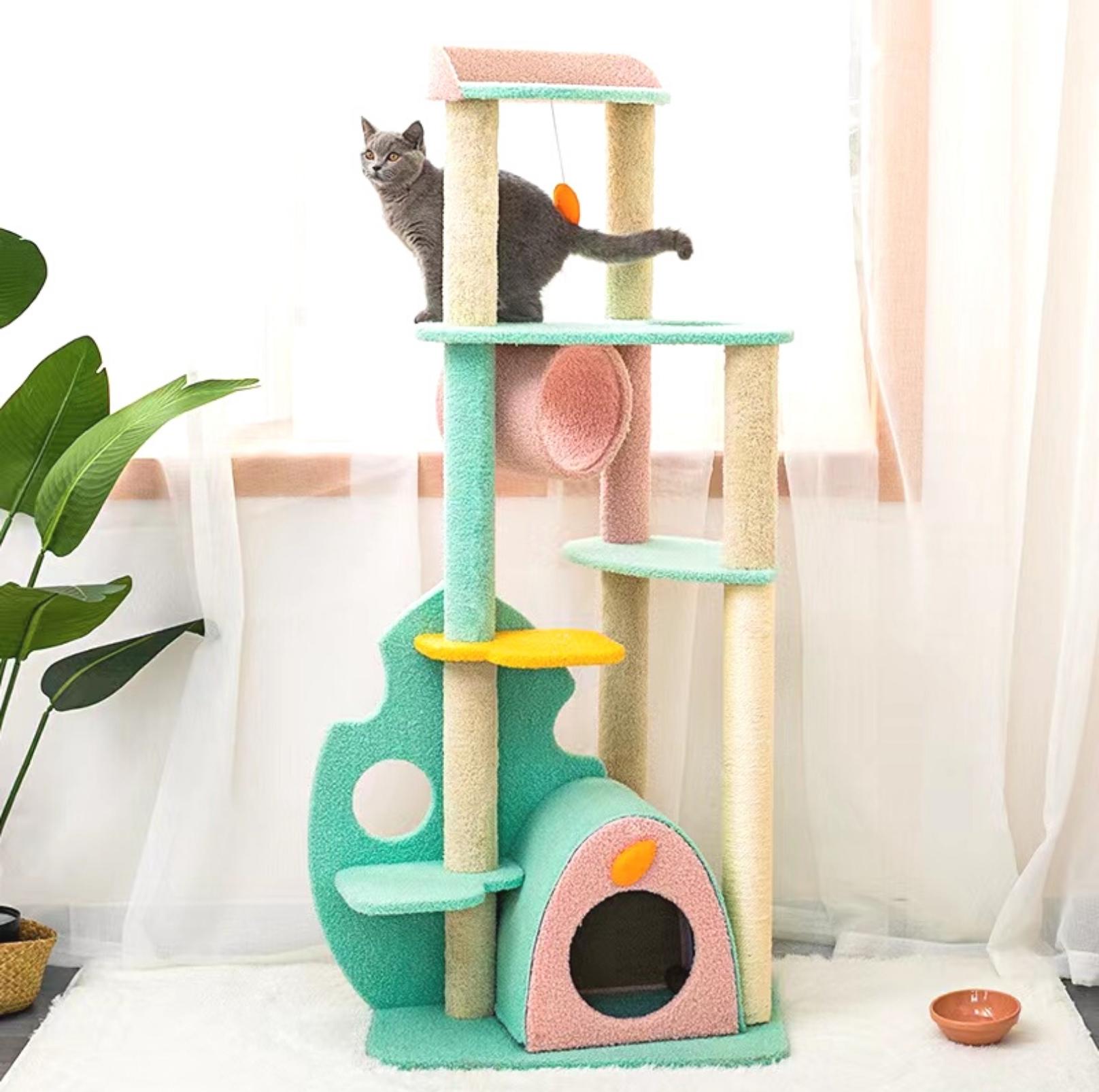 Dreamy Macaroon Party Cat Tree with Scratching Post and Nest