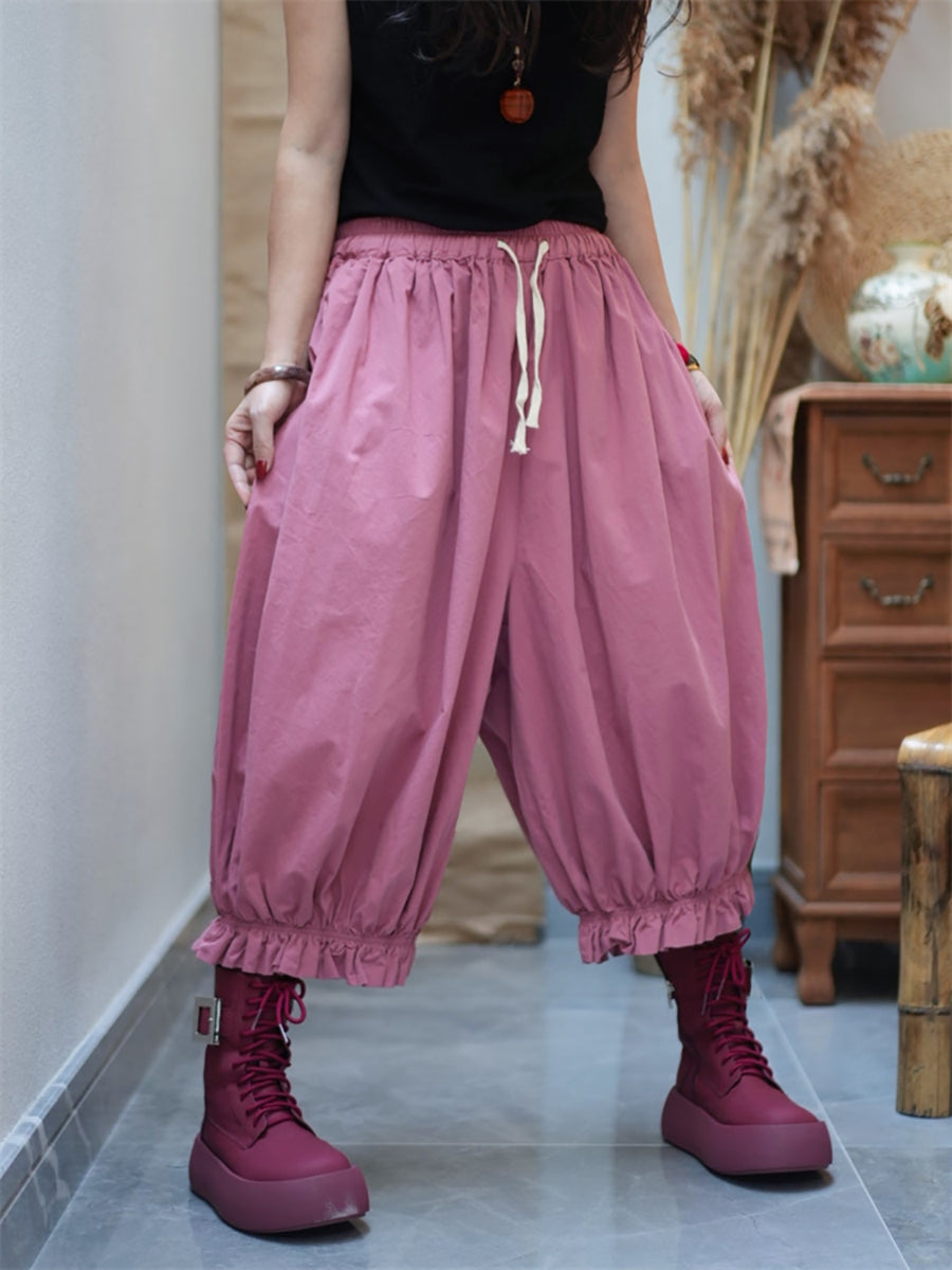 Women Casual Pure Color Cotton Harem Pants