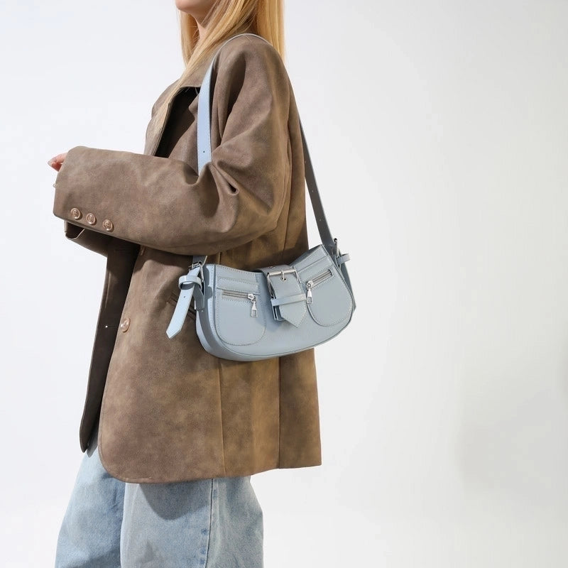 Women's Pu Solid Color Punk Classic Style Sewing Thread Dumpling Shape Zipper Underarm Bag