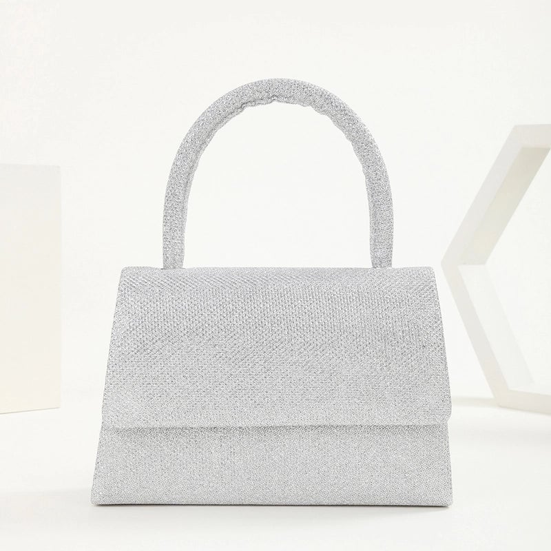 Champagne Silver Polyester Solid Color Square Evening Bags