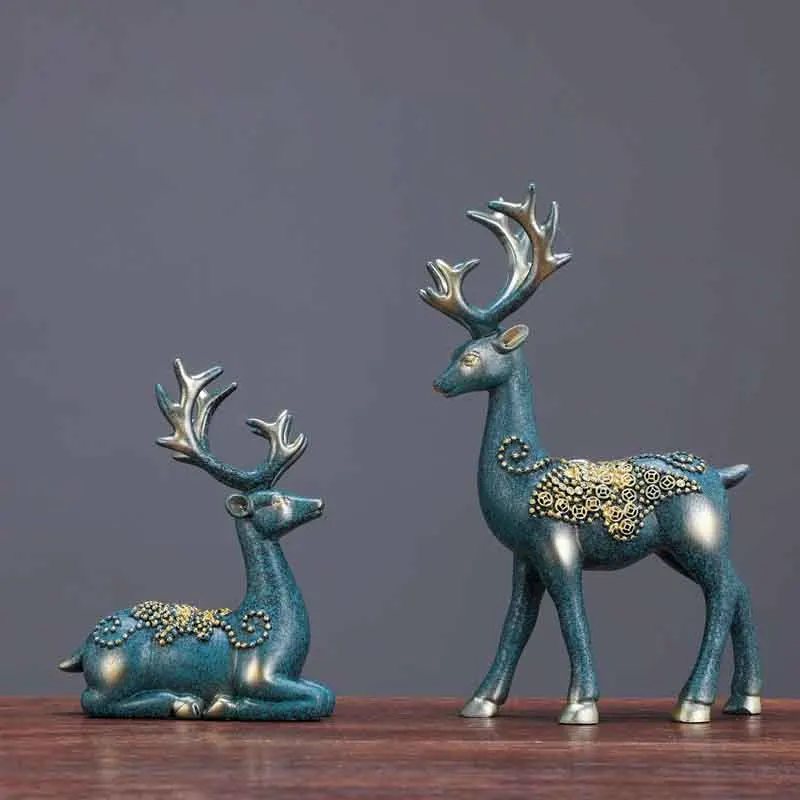 3D Christmas Reindeer Resin Crafts Decor Accessories Good Fortune Small Animal Figures Ornaments for Home