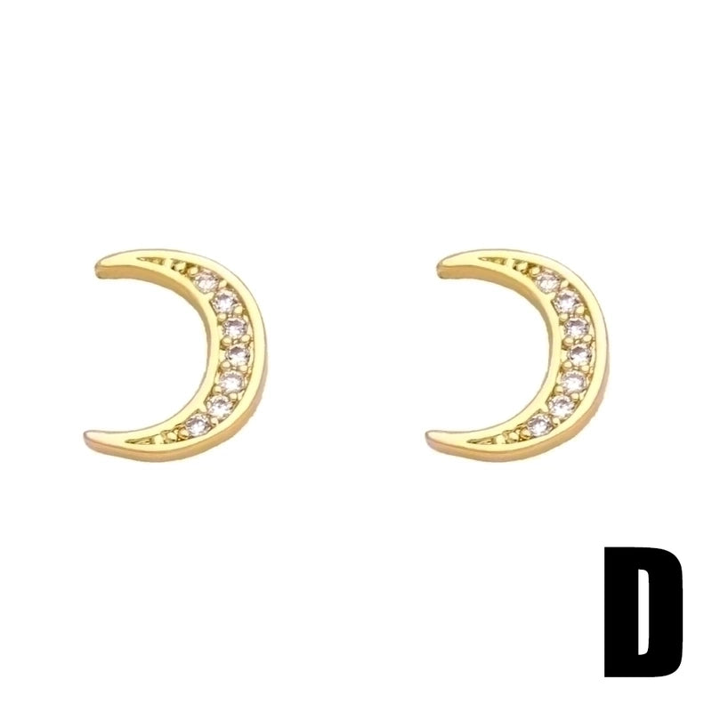 1 Pair Minimalist Heart Shape Crab Fish Bone Plating Inlay Copper Zircon 18k Gold Plated Ear Studs