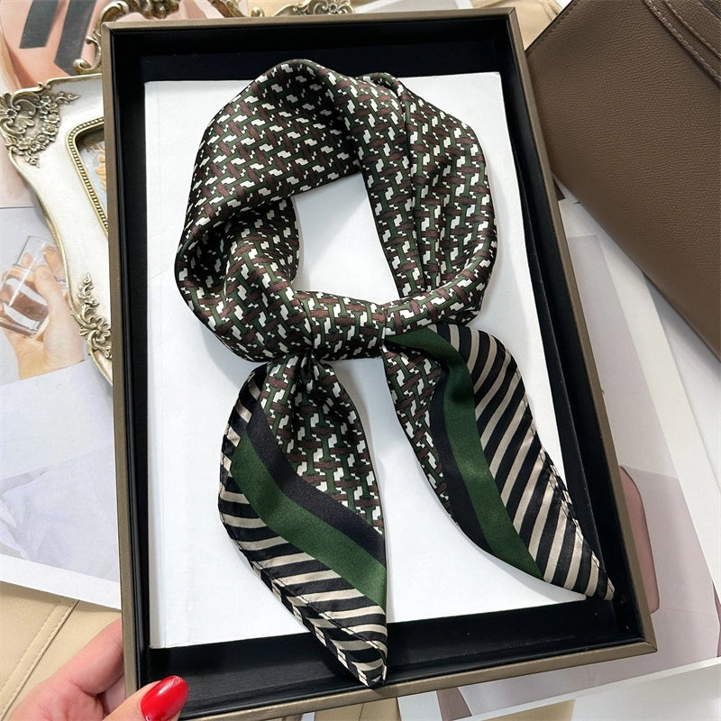 Unisex Casual Minimalist Stripe Flower Polyester Satin Printing Silk Scarf