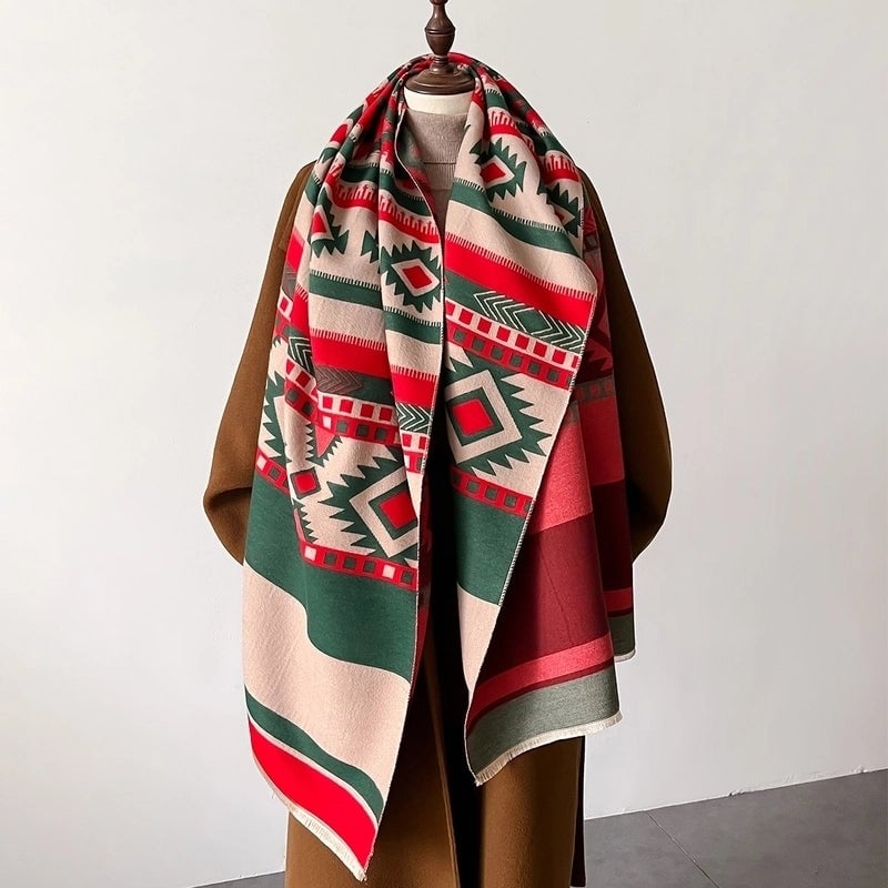 Women's Elegant Printing Color Block Imitation Cashmere Polyester Scarf