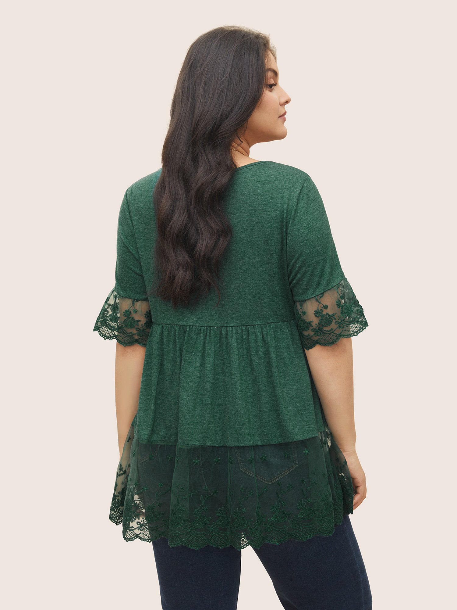 Crochet Lace Mesh Knit Ruffle Layered Hem Top