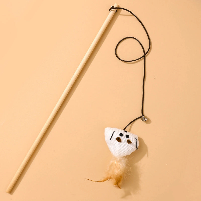 Cat Toys Linen Mouse Wooden Pole Cat Teaser Handheld Interactive Cat Teaser Toy Cat Supplies