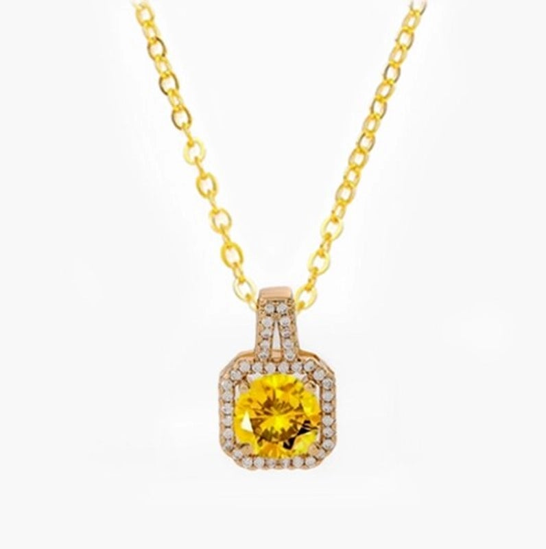 201 Stainless Steel White Gold Plated Gold Plated Classic Style Plating Inlay Square Glass Zircon Pendant Necklace