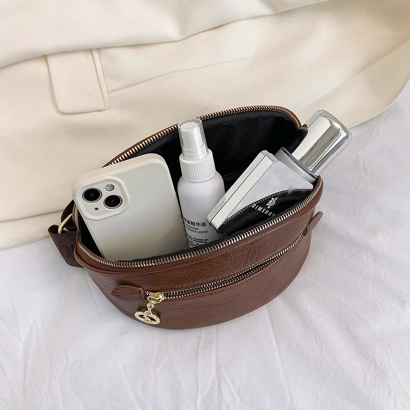 Women's Pu Leather Solid Color Basic Classic Style Streetwear Dumpling Shape Zipper Fanny Pack