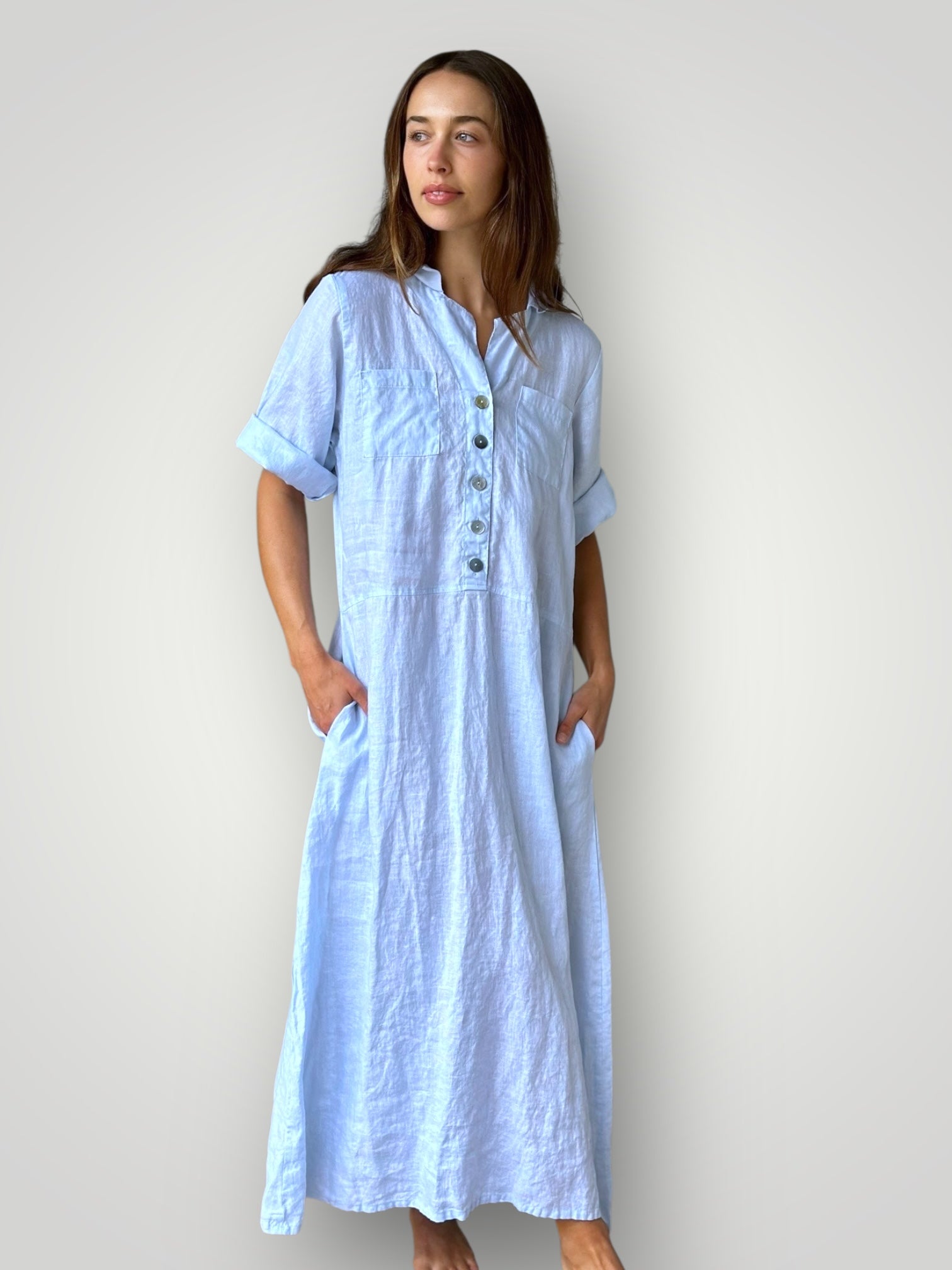 bridget dress - soft blue linen