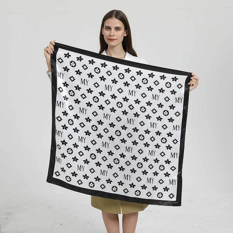 Women's Elegant Letter Plaid Polka Dots Satin Printing Silk Scarf