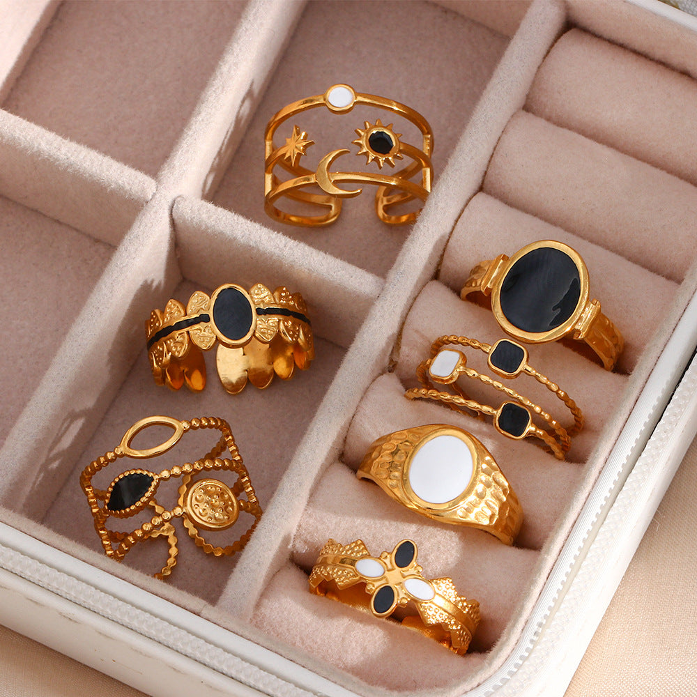Women Fashion Stripe Geometric Stainless Steel 18K Gold Plated Rings