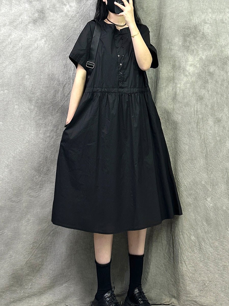 Women Summer Casual O-Neck Loose Cotton Dress