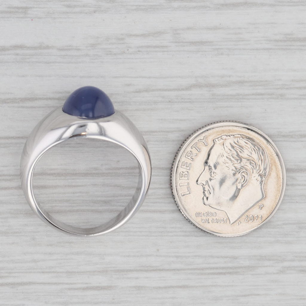 Lab Created Star Sapphire Ring 18k White Gold Size 5.5 Oval Cabochon Solitaire