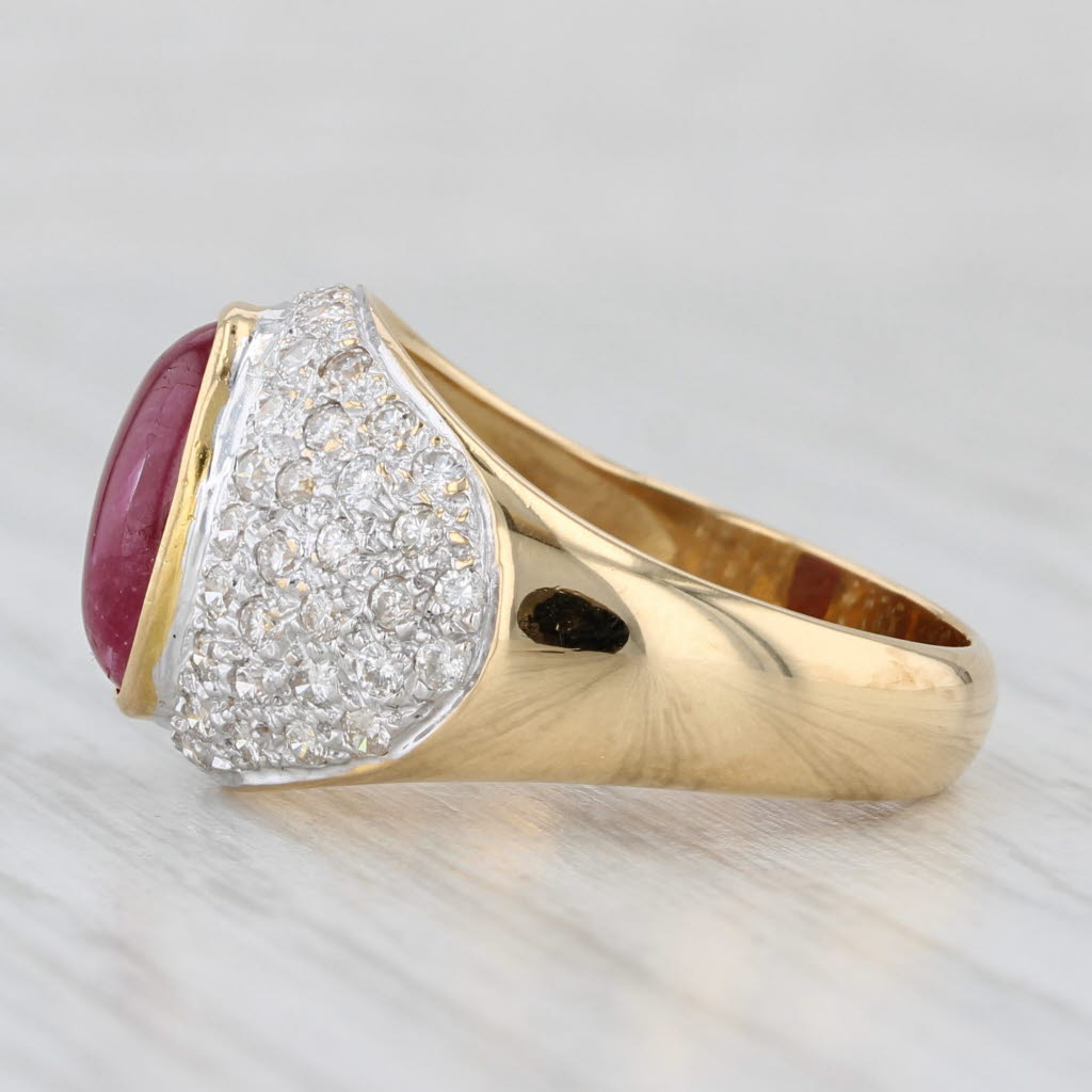 Ruby Cabochon 0.60ctw Diamond Ring 18k Yellow Gold Size 6.75