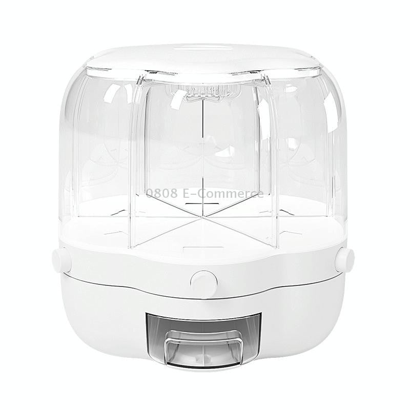 Cereal Rice Bucket Dispenser 6 Grid 360° Rotating Waterproof And Moisture-Proof Rice Storage Box For Kitchen. White