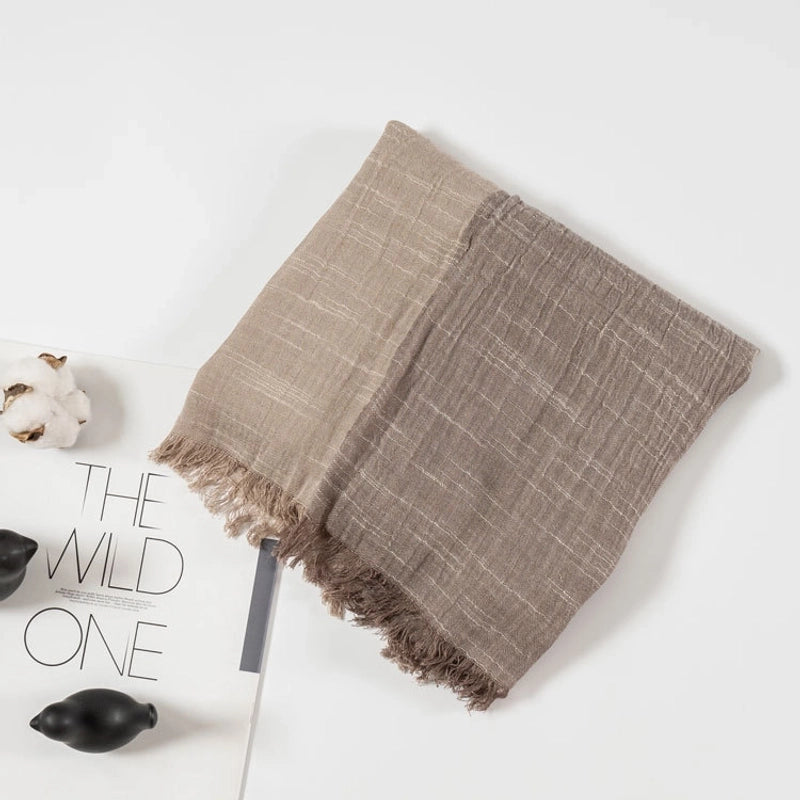 Spring And Autumn Thin Cotton And Linen Scarf Natural Wrinkle Left And Right Color-matching Cotton Scarf
