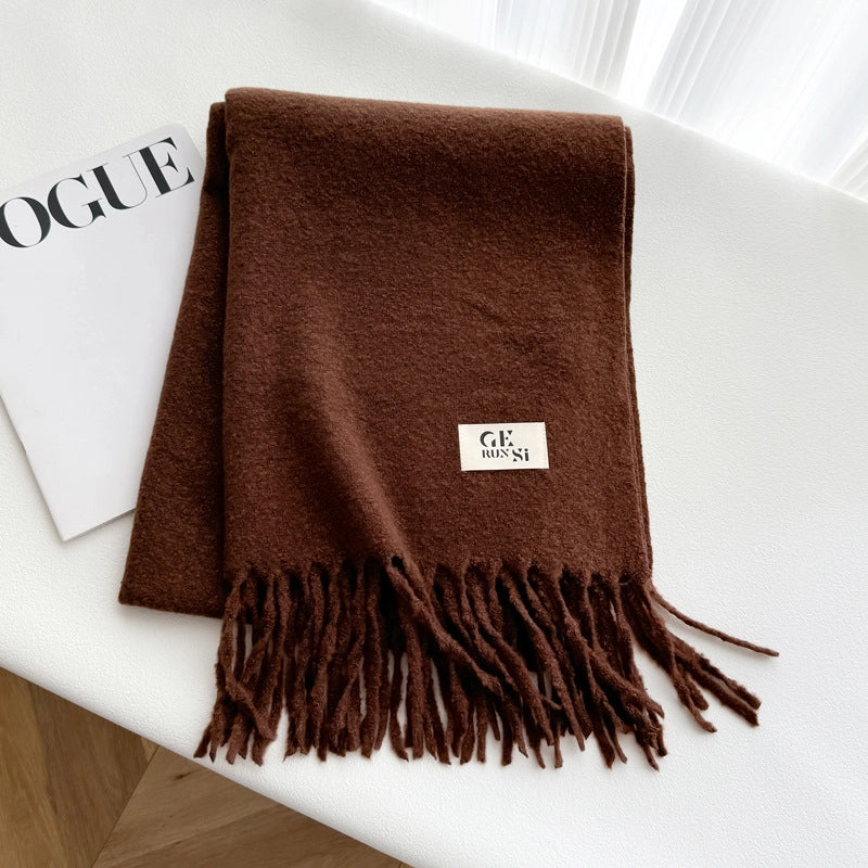 Women's Minimalist Solid Color Imitation Cashmere Tassel Scarf