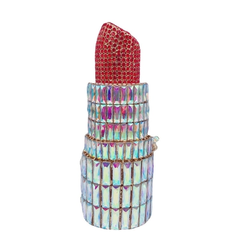 New Lipstick Diamond Evening Bag Banquet Full Diamond Hand Lipstick Women's Bag Rhinestone Chain Clutch