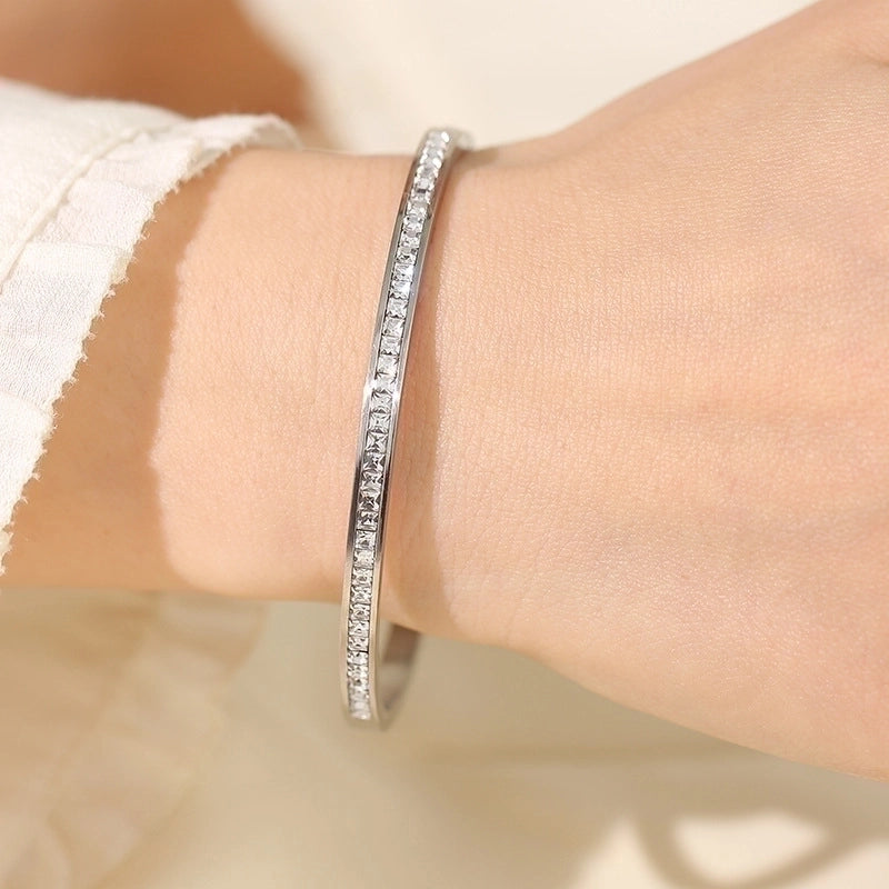 Minimalist Commute Circle Titanium Steel Plating Inlay Zircon Rings Bracelets