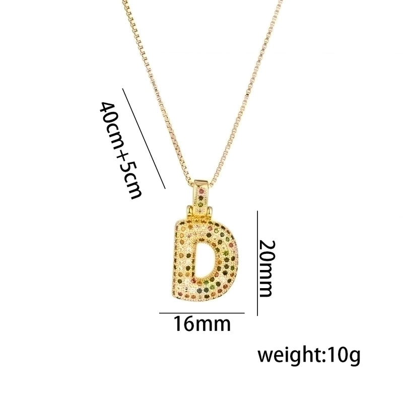 Titanium Steel 18K Gold Plated Minimalist Inlay Letter Zircon Pendant Necklace