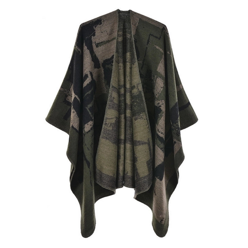 Women's Scarf Shawl Creative New Fashion Cashmere Jacquard Split Thickened Large Cloak Air Conditioning Warm Shawl