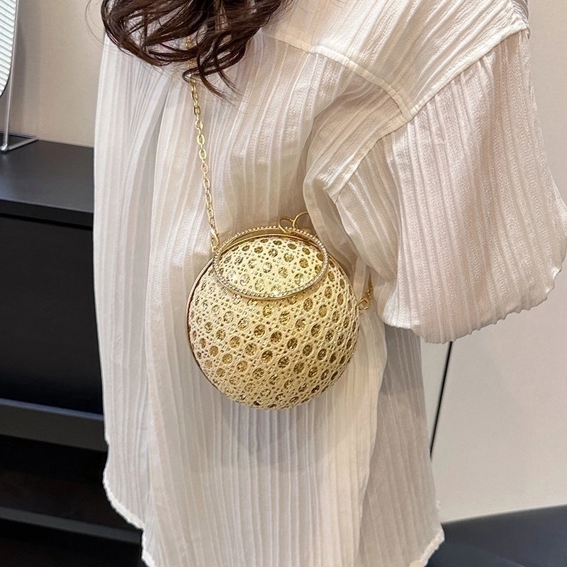 White Pink Gold Pu Leather Solid Color Sequins Round Evening Bags