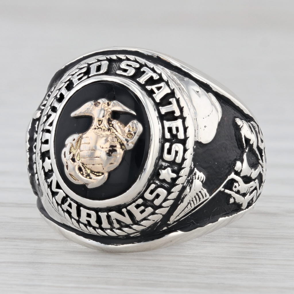 United States Marine Corps Onyx Signet Ring Sterling Silver Size 9 AS IS