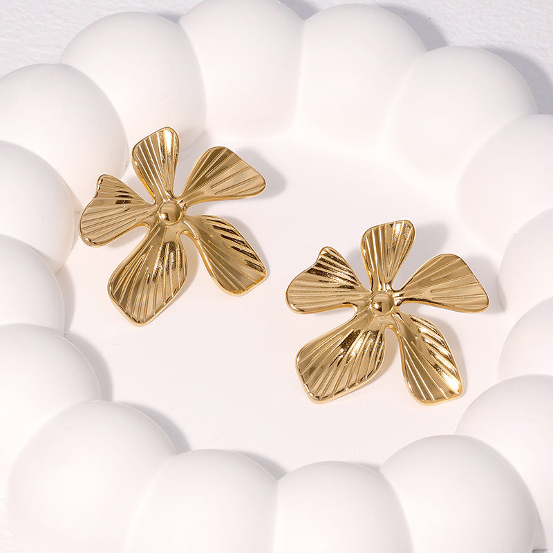 Fashion Personality Exaggerated Flower Earrings Niche Cold Style 18K Gold-Plated Stainless Steel Earrings For Women
