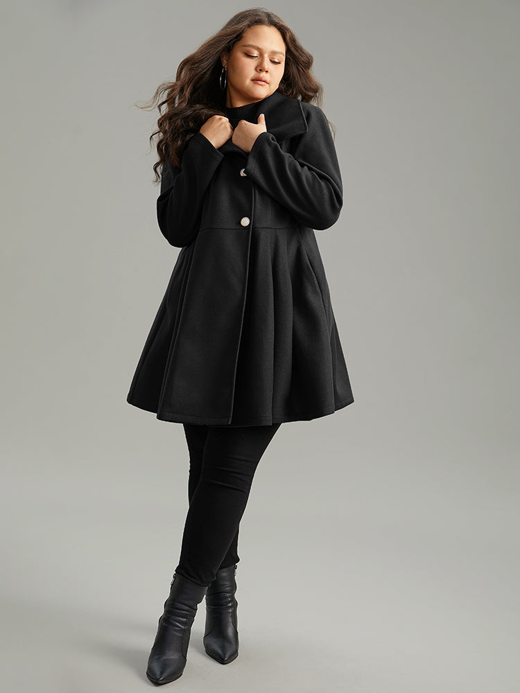 Plain Button Up Pocket Asymmetrical Lapel Collar Coat