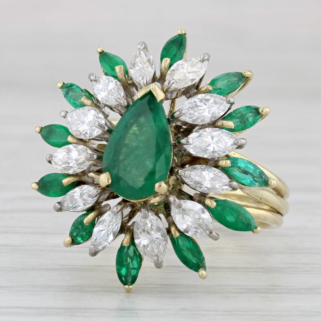 2.64ctw Emerald Diamond Cluster Ring 18k Yellow Gold Size 7 Cocktail