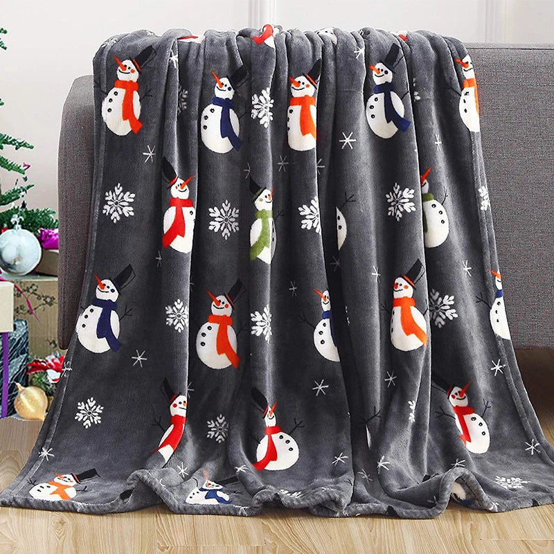 Christmas Cute Santa Claus Plaid Snowman Polyester Blanket Couch & Sofa Decor