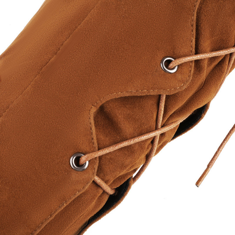 Patchwork Lace Up Round Toe Chunky Heels Knee High Boots