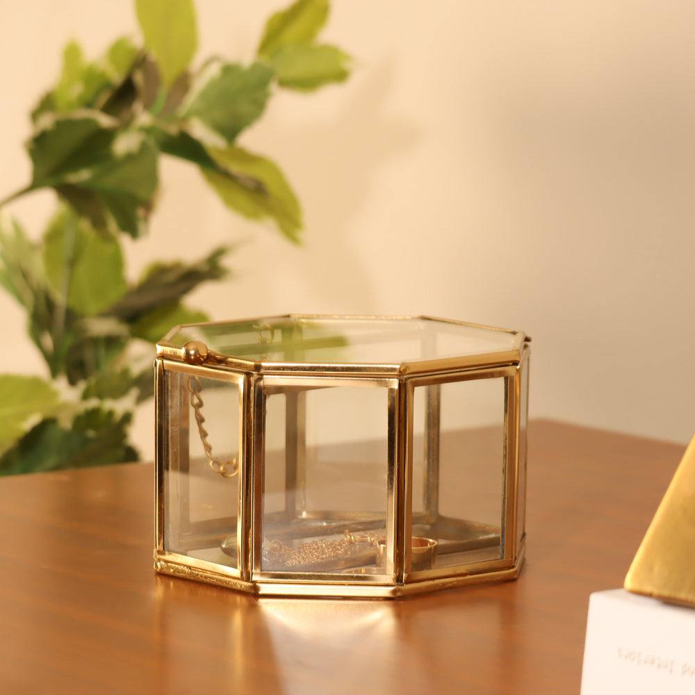 Elle Octagonal Jewellery Box Small  - Gold