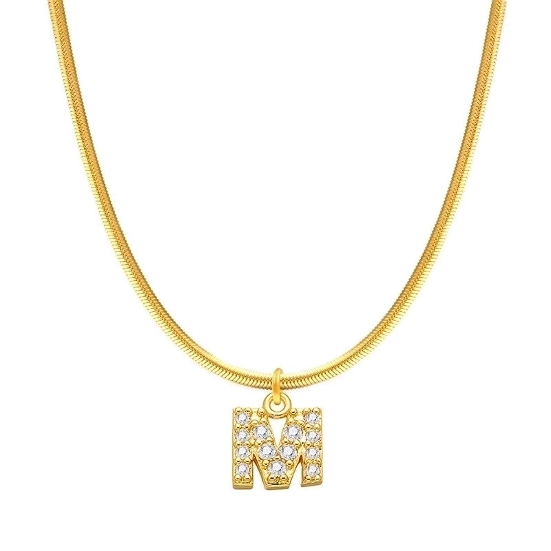 304 Stainless Steel Copper Retro Classic Style Inlay Letter Zircon Pendant Necklace